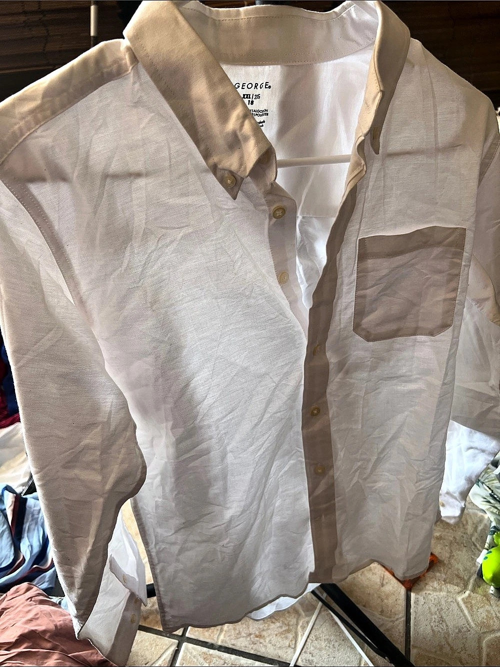 George Casual Button Down Shirt in White & Beige Size XXL (18)
